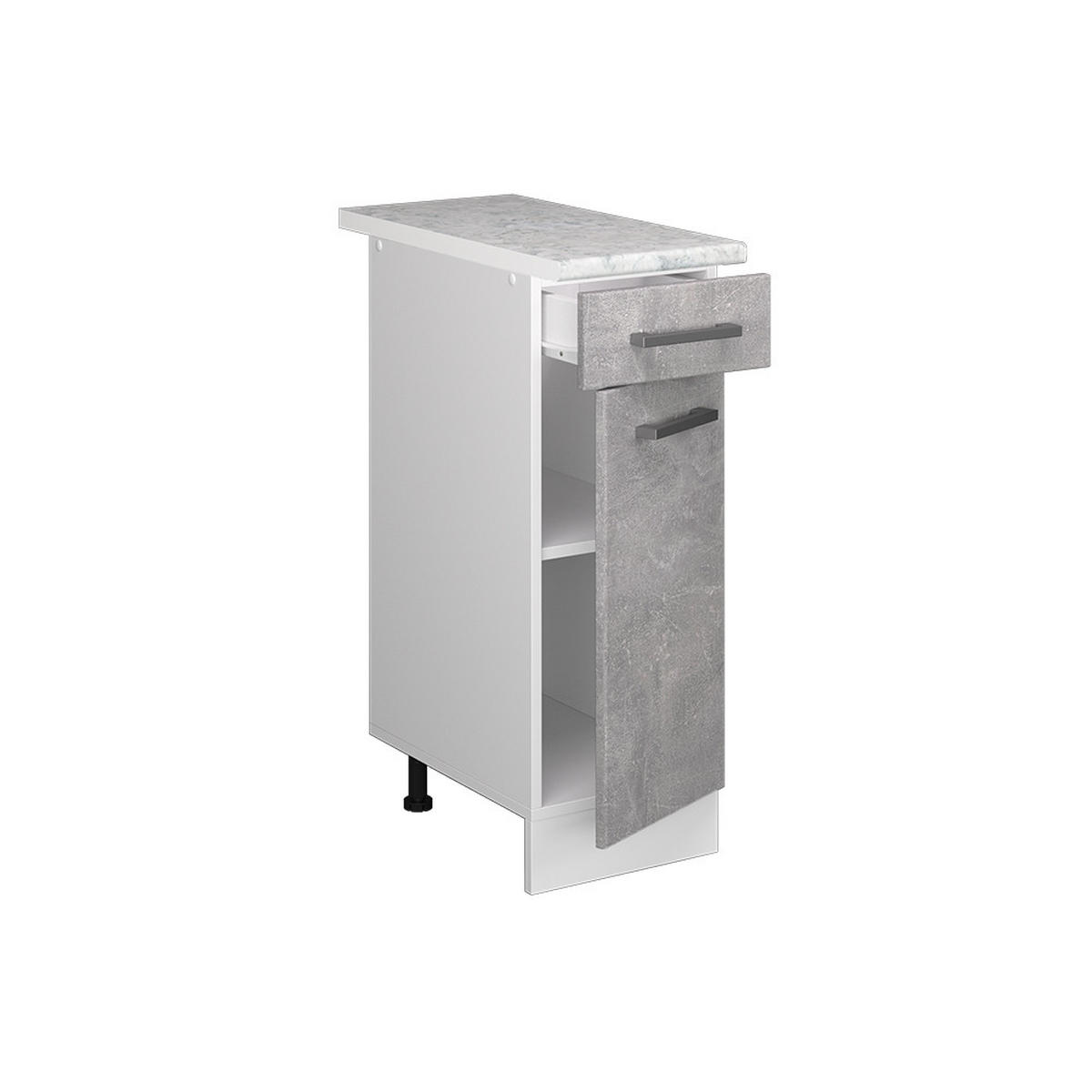 UNTERSCHRANK R-Line Beton 30 cm mit Schublade, mit Arbeitsplatte - Weiß/Grau, Holzwerkstoff (30/81.6/60cm) - Vicco