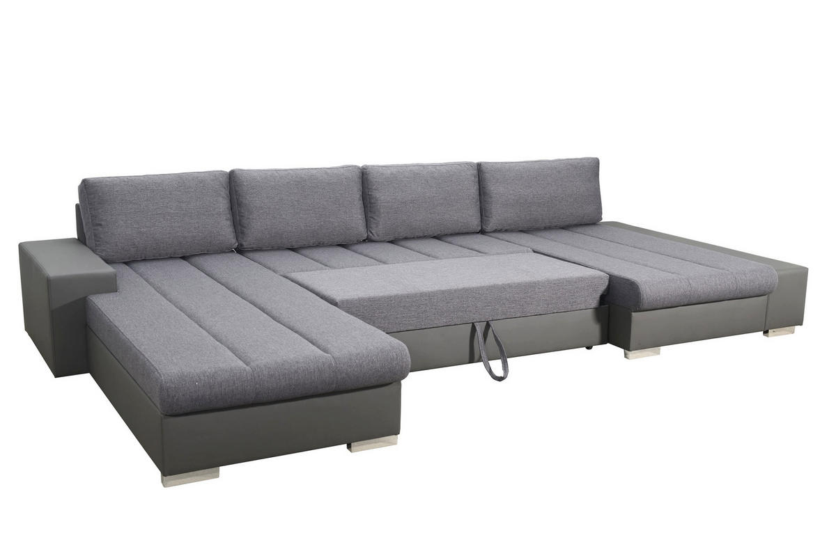 WOHNLANDSCHAFT VERONA U-Form mit Schlaffunktion, Bettkasten und Wellenfederung – Großzügiges Ecksofa 387 cm - Schwarz, Kunststoff (387/85/213cm) - Wohnideebilder