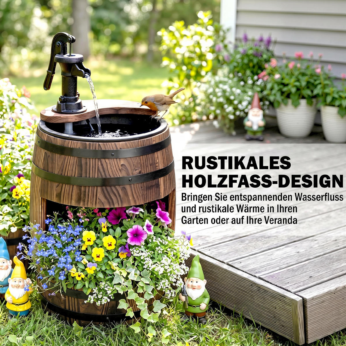 GARTENBRUNNEN, Tannenholz, Metall, Natur - Naturfarben, Holz/Metall (27/27/59cm) - Outsunny