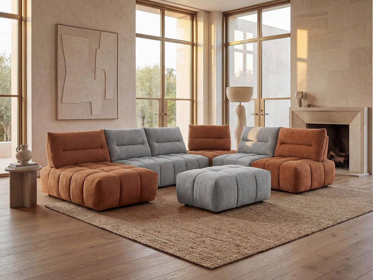 SITZHOCKER - 1 Person - stoff - hellgrau Apoliu - Hellgrau, Textil (72/45/109cm) - Vente-Unique