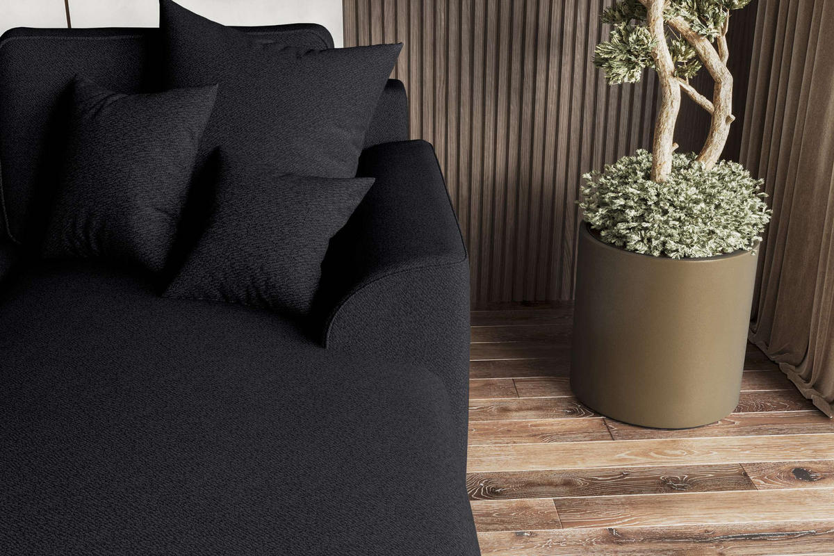 ECKSOFA GUSTO Strukturstoff Schwarz Rechts inkl. Schlaffunktion - Chromfarben/Schwarz, Kunststoff/Textil (295/194cm) - 99rooms