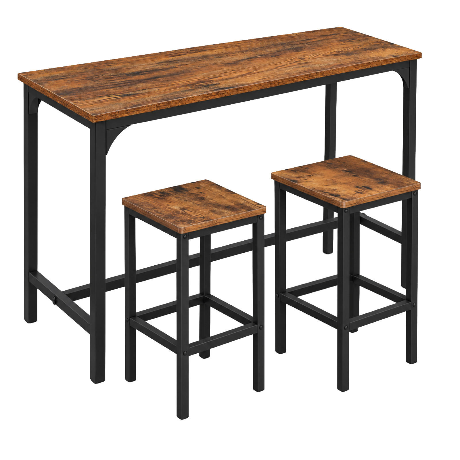 BARTISCH mit 2 Barhockern 3-teiliges Set Industrial Rustikal Braun Schwarz 108x50x90 cm - Dunkelbraun/Schwarz, Holzwerkstoff/Metall (108/90/50cm) - Begryf