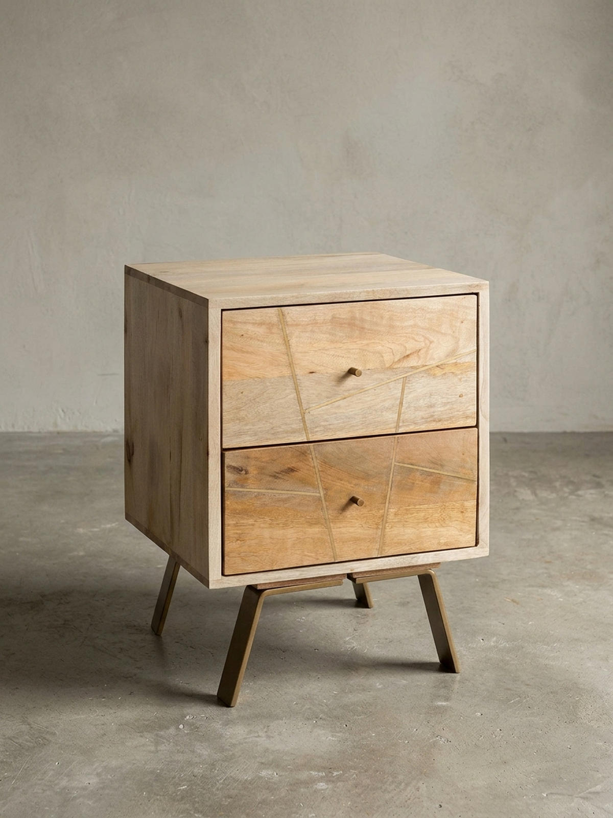 NACHTTISCH – Mango Massivholz, Metallstreifen, rustikal, Farbverlauf - Goldfarben/Braun, Holz/Metall (40/56/40cm) - KADIMA DESIGN