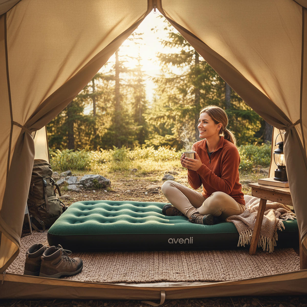 LUFTBETT Luftmatratze 1 Person Camping CloudCoil grün 191x99x22cm - Grün, Kunststoff (99/191cm) - Avenli