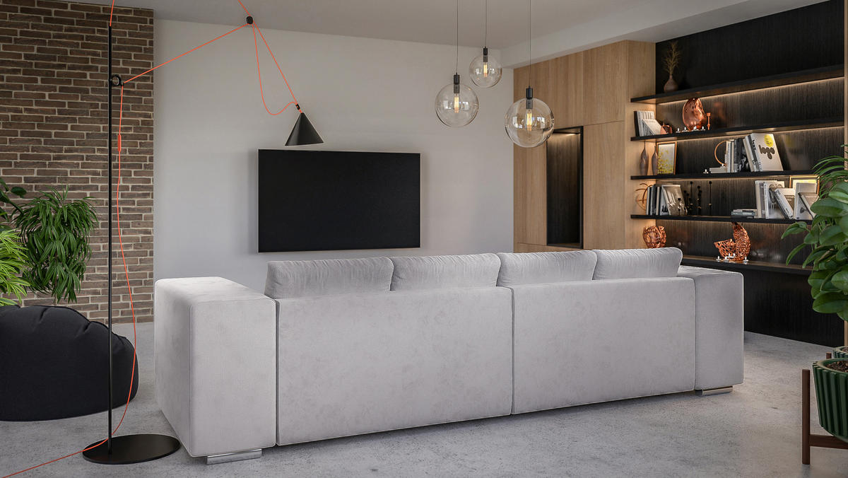 BIGSOFA Kami Microfaser Silber - Silberfarben/Schwarz, Kunststoff/Textil (290/80/110cm) - S-Style Möbel