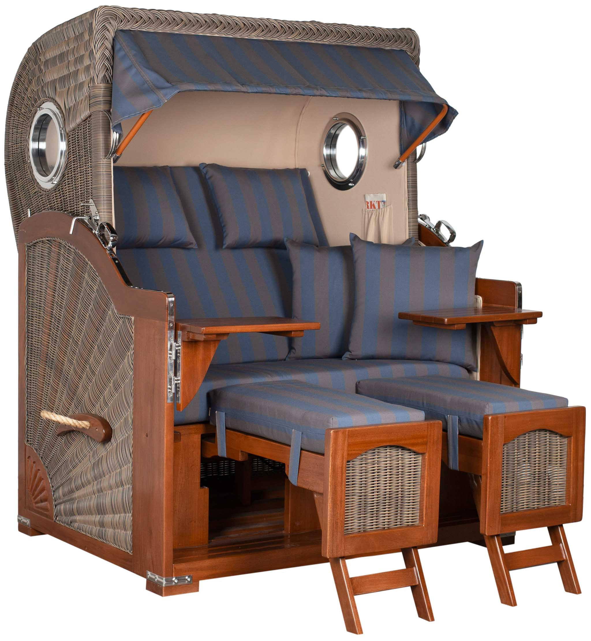 STRANDKORB 2-Sitzer Düne Mahagoni 582 - Blaugrau/Dunkelblau, Holz (125/170/80cm) - Mr. Deko