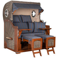 STRANDKORB 2-Sitzer Düne Mahagoni 582 - Blaugrau/Dunkelblau, Holz (125/170/80cm) - Mr. Deko