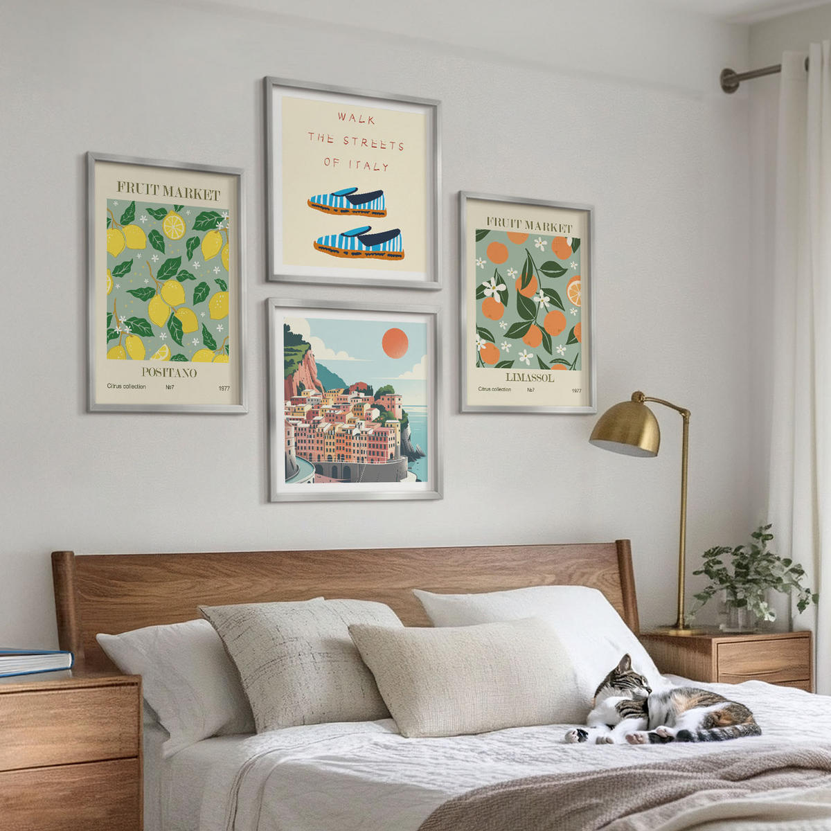 BILDER SET 4er Set - 50x50 cm & 40x60 cm Silberner Rahmen - Fruchtmuster der italienischen Kultur - Silberfarben, Kunststoff (50/50cm) - TULUP