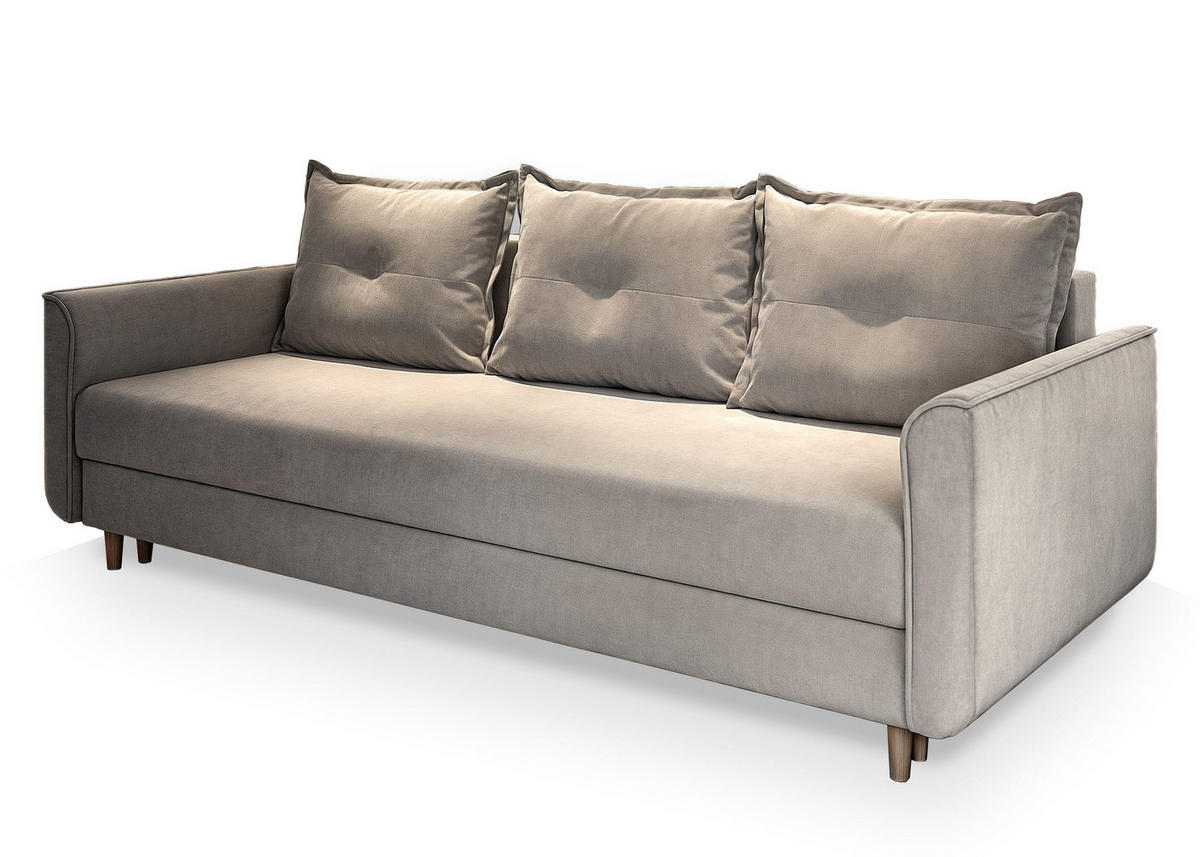 BETTSOFA NAPOL Beige Plüsch-Stoff mit Schlaffunktion - Beige, Textil (220/93/87cm) - MASSENO