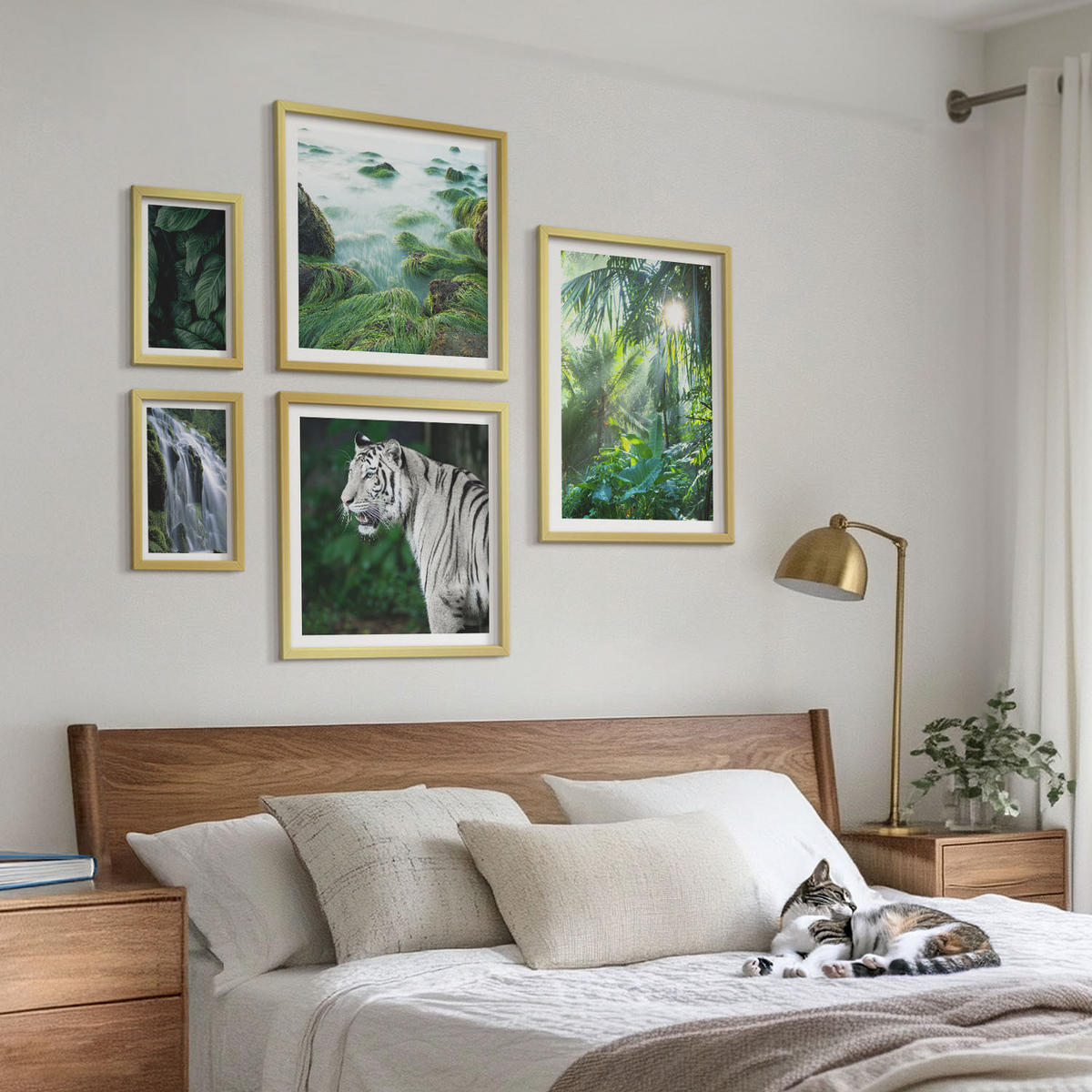 WANDBILDER 5er Set - 50x50 cm & 20x30 cm & 40x60 cm Goldrahmen - Blätter und Blüten in verschiedenen Farben - Goldfarben, Kunststoff (40/60cm) - ArtPrintCave
