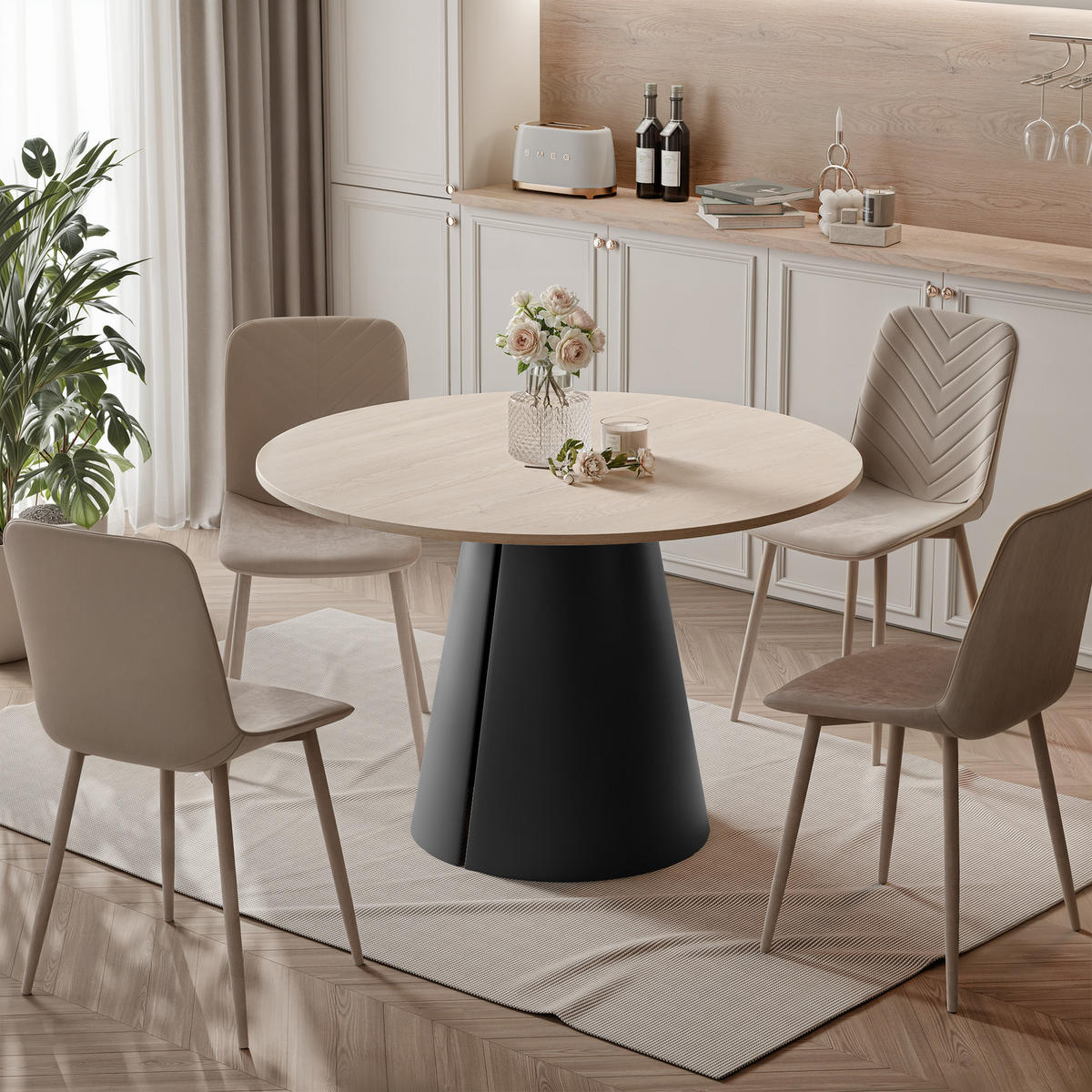 AUSZIEHTISCH BASE 120-196/76 cm, Schwarz / Cremona Terracotta (Terrakotta) - Terracotta/Schwarz, Holzwerkstoff/Metall (120/120/76cm) - Idohome