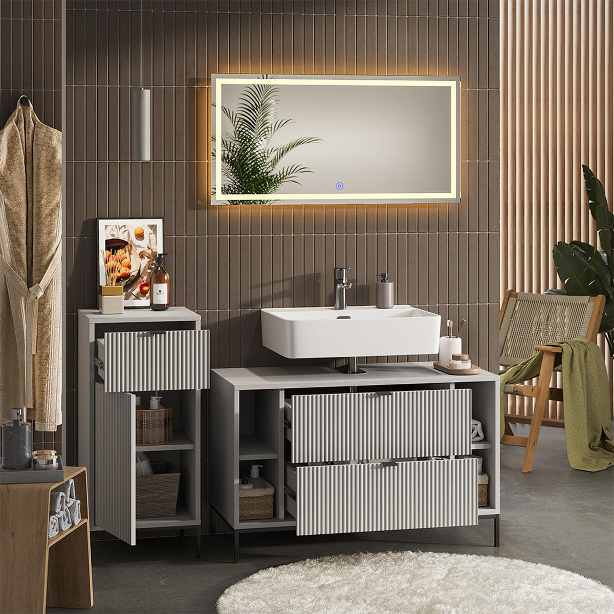 BADMÖBEL-SET Eliza Grau 3 Teile - Grau, Holzwerkstoff (100/63/45.1cm) - Vicco