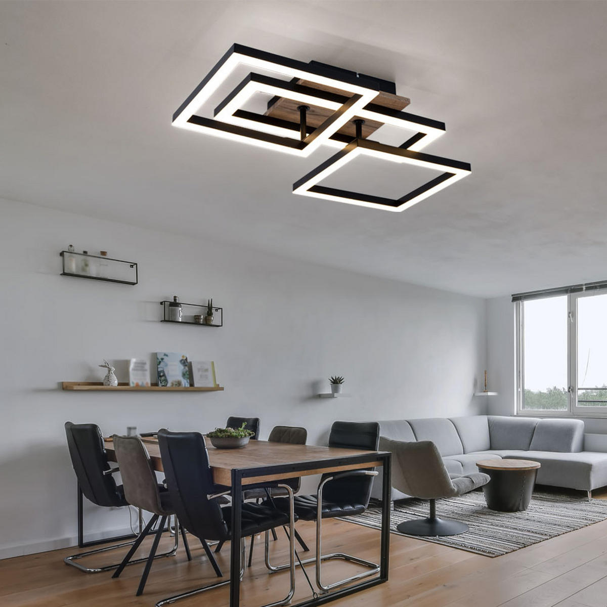 LED DECKENLEUCHTE Metall Holzoptik Schwarz - Schwarz, Metall (70/31/12cm) - Globo Lighting