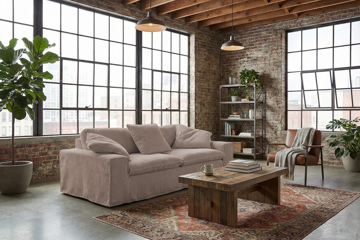 SOFA NETTA Taupe Cord - Taupe/Braun, Birkenholz/Textil (258/90/116cm) - KAWOLA