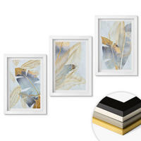 WANDBILDER 3er-Set - 20x30 cm Weißer Rahmen - Hellblau-beige Blätter - Weiß, Kunststoff (20/30cm) - ArtPrintCave