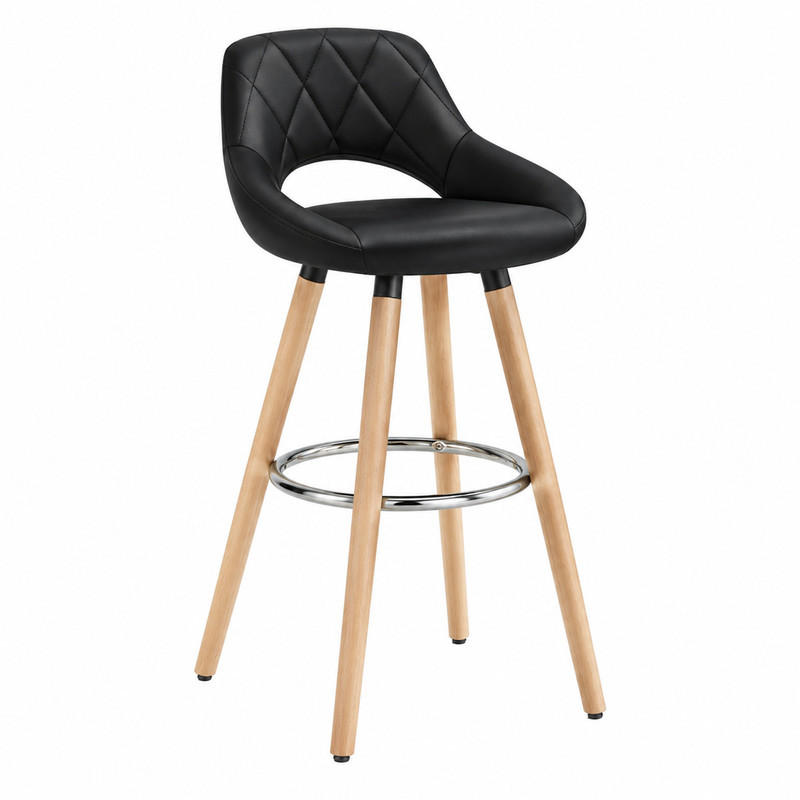 BARHOCKER mit Rückenlehne Sitzhöhe 68 cm Kunstleder Schwarz - Schwarz, Holz (40/70/43cm) - Meubliv