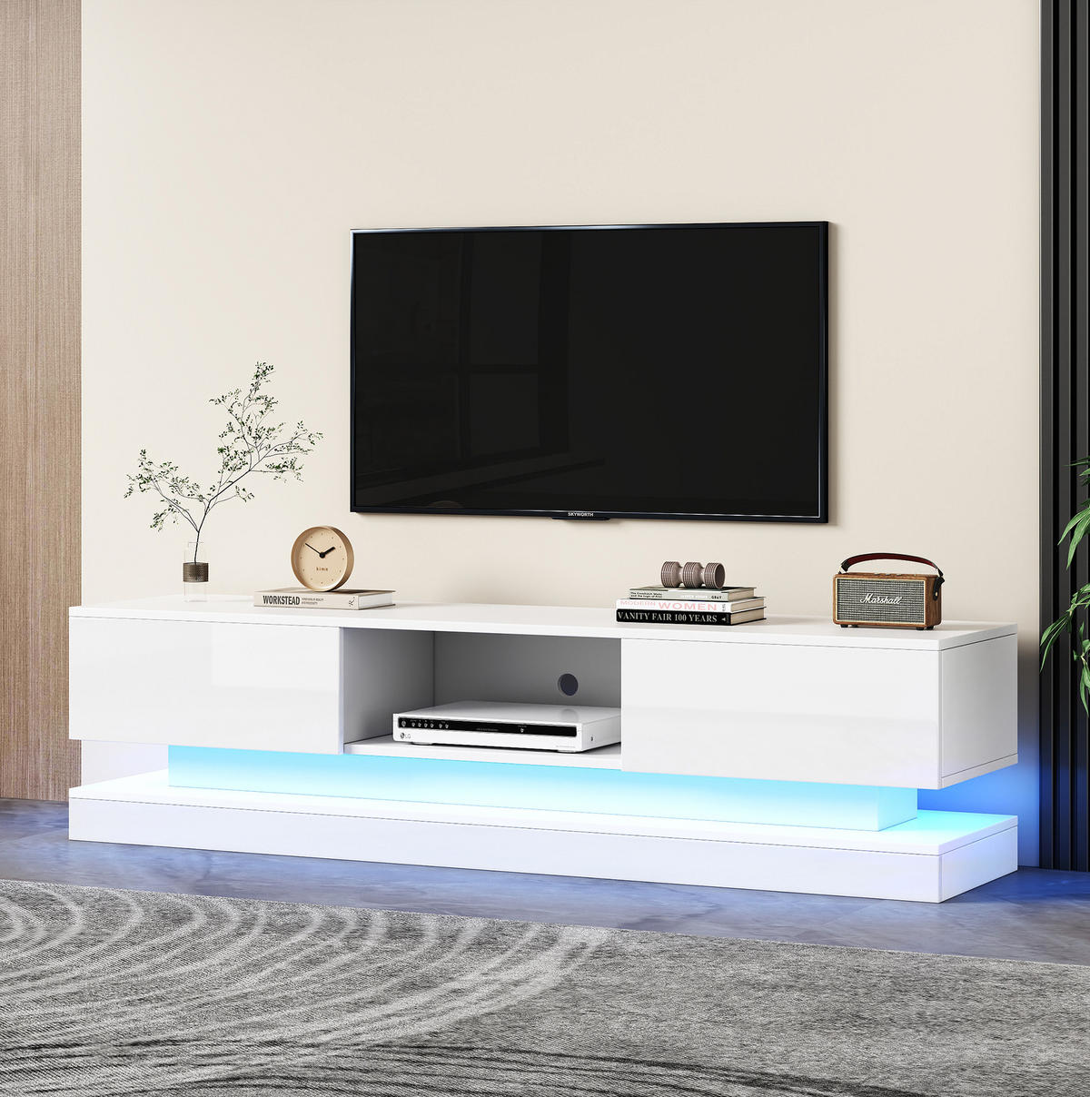 TV-ELEMENT mit LED 160 x 35 x 40,5 cm Hochglanz Weiß - Weiß, Holzwerkstoff (35/40.5/160cm) - Beauniv