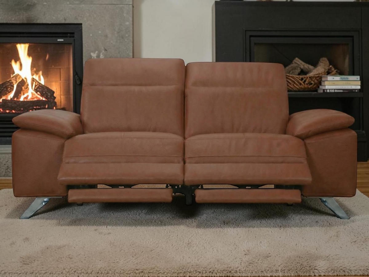 3-SITZER Sofa Genius Echtleder mit 2 x Relaxfunktion Cognacbraun - Cognac, Leder/Metall (220/80/104cm)