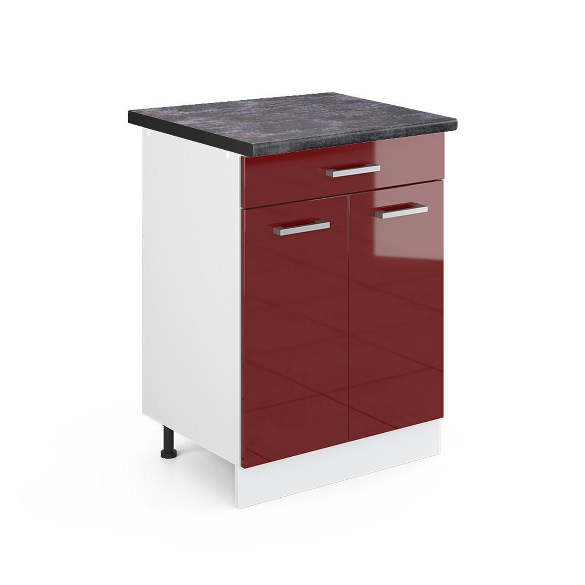 KÜCHENUNTERSCHRANK R-Line Rot Hochglanz 60 cm mit Schublade, AP Anthrazit - Bordeaux/Rot, Holzwerkstoff (60/81.6/60cm) - Vicco