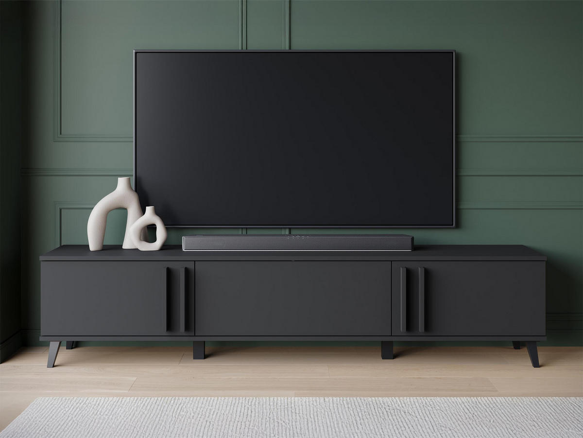 TV-LOWBOARD Helsinki 183 - Schwarz/Graphitfarben, Holzwerkstoff/Kunststoff (180/70/33cm) - MIRJAN24