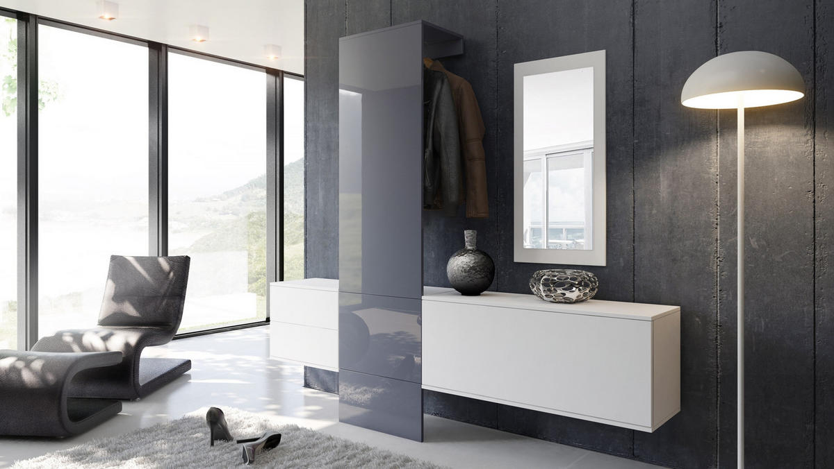 GARDEROBE Carlton Paneel in Grau Hochglanz - Grau, Holzwerkstoff (208/193/35cm) - Vladon
