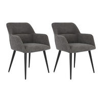 STUHL mit Armlehnen 2er-Set - Stoff & schwarzes Metall - Grau - HEKA - Anthrazit, Textil (59.5/78/61cm) - Vente-Unique