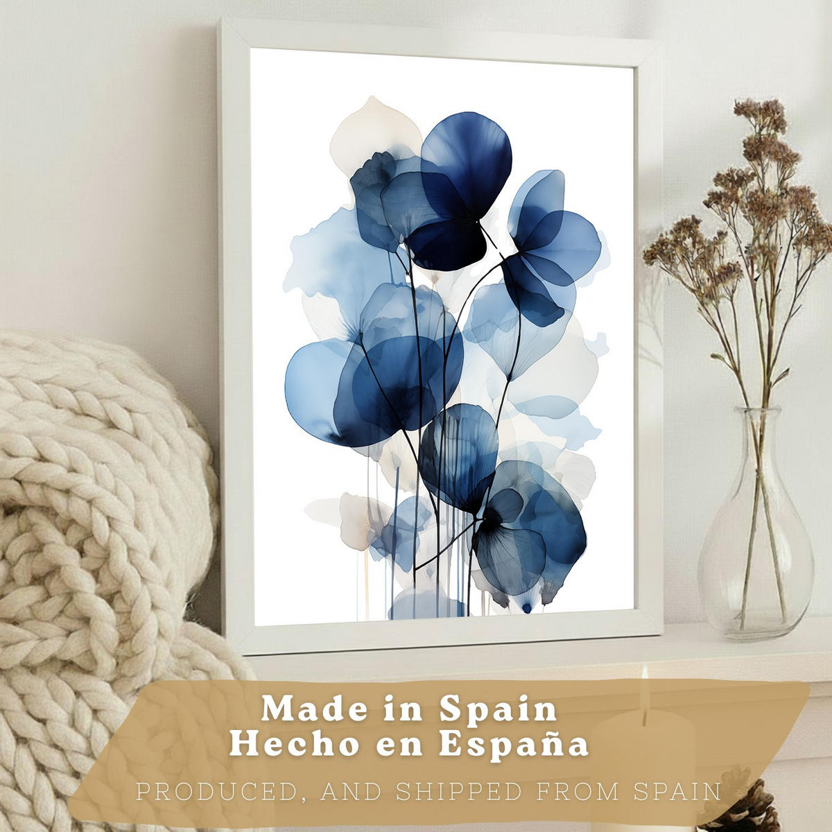 PLAKAT Sada 3 Modré květy A4 bez rámu - čirá, papír (29.7/1/21cm) - Nacnic