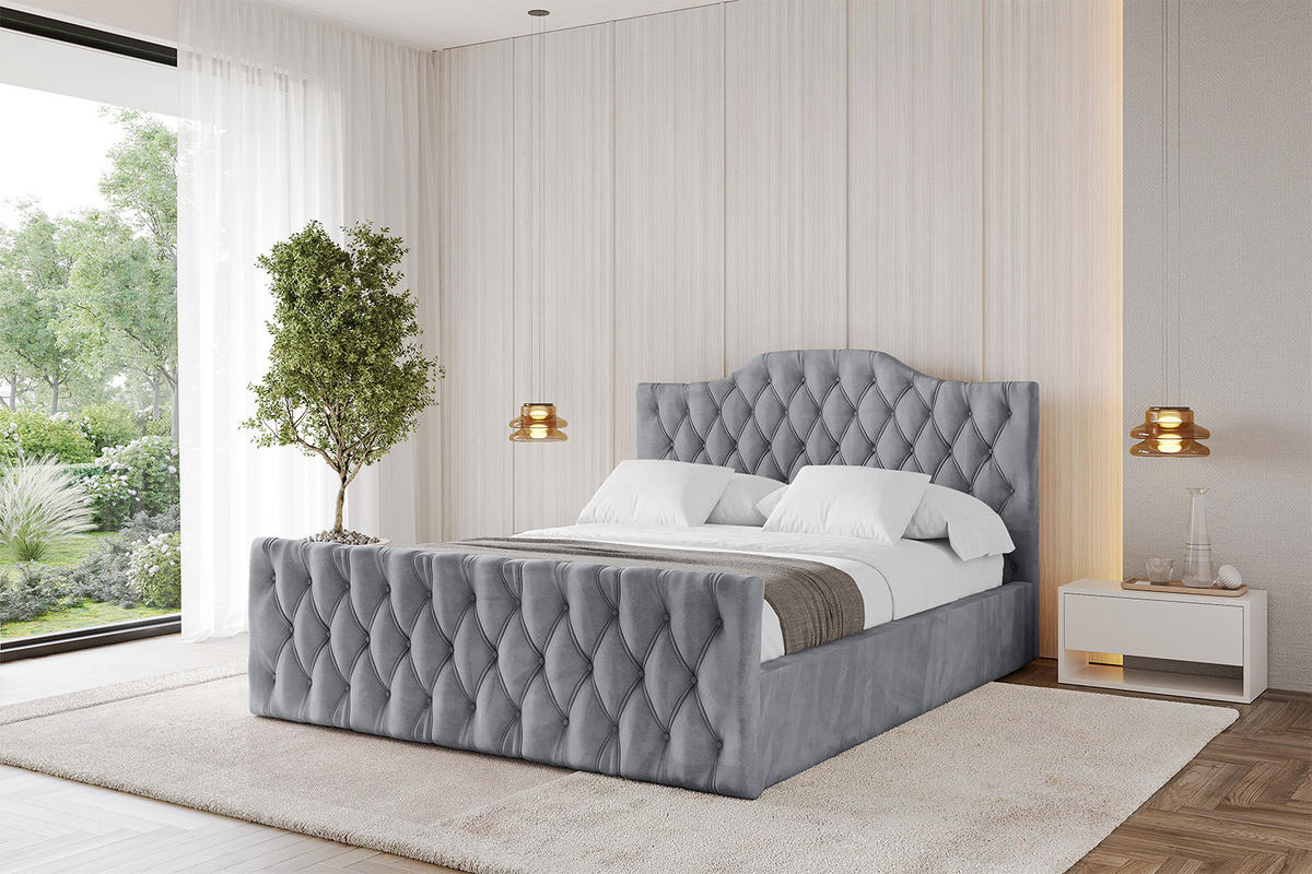 POLSTERBETT mit Bettkasten, Fußteil und Lattenrost, Boxbett mit Matratze H3/H4 - FALIO-Z 180x200 Hellgrau - Hellgrau, Holzwerkstoff/Textil (180/200cm) - ALTDECOR