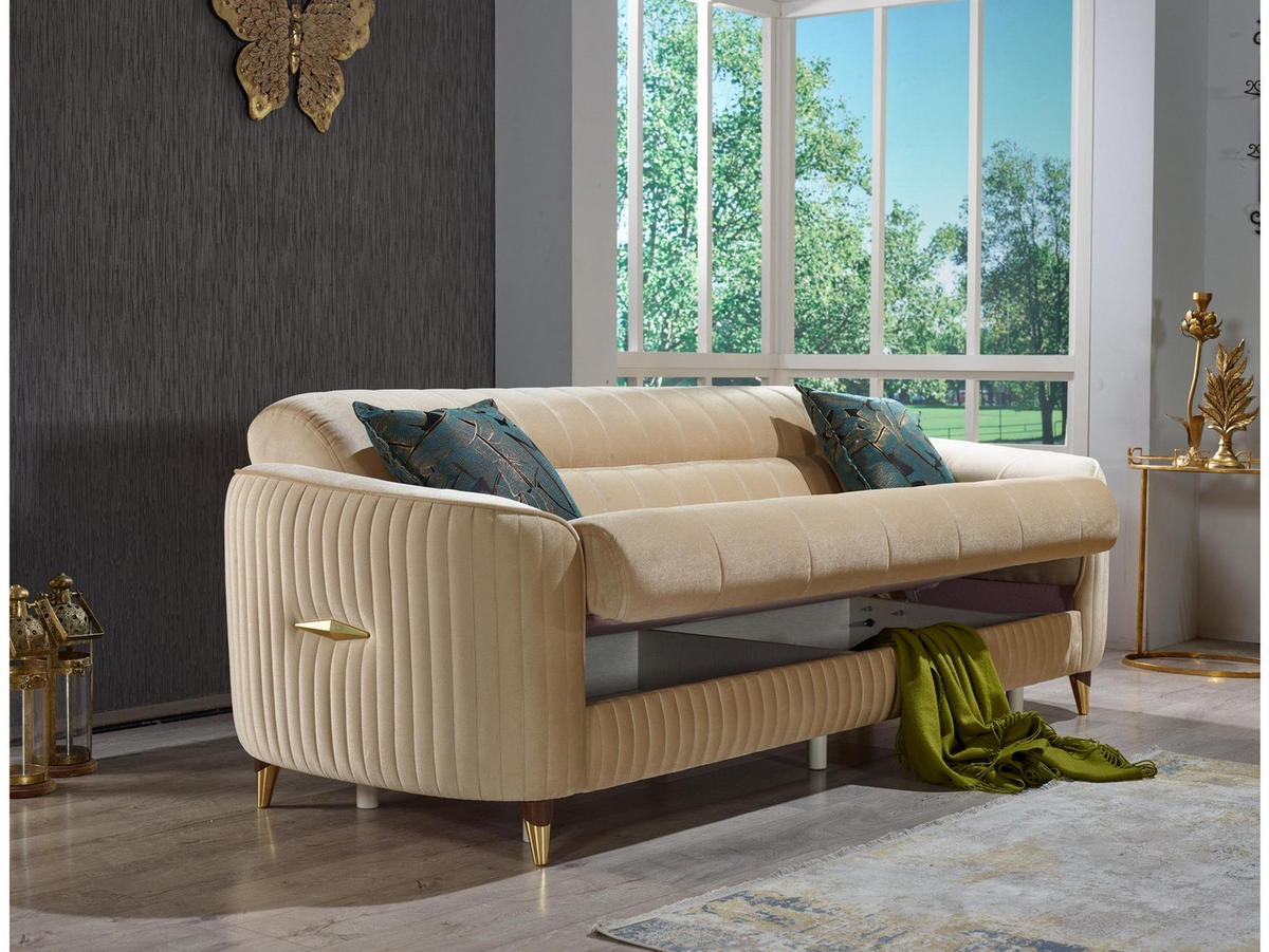 3-SITZER SOFA Salta Creme - Bordeaux, Holzwerkstoff/Kunststoff (237/87/100cm)