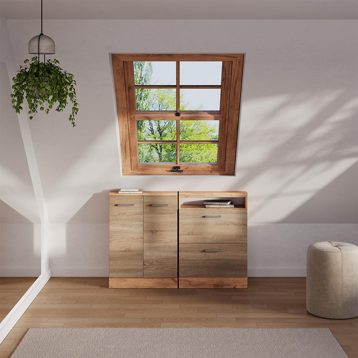 DACHSCHRÄGENSCHRANK-SET Rion Sonoma 2er Set - Sonoma Eiche, Holzwerkstoff (120/81.6/46cm) - Vicco