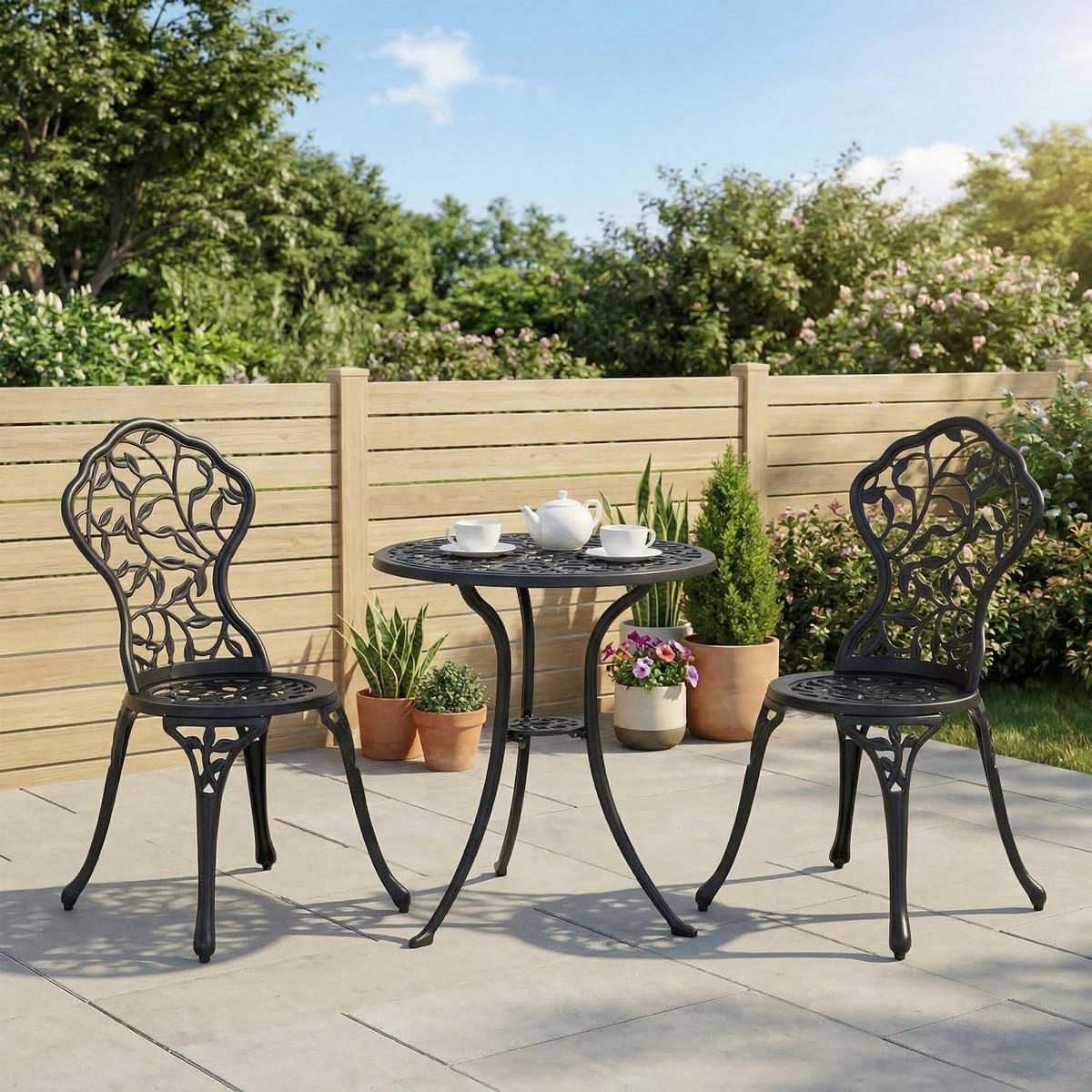 BISTROSET DE-07356 für 2 Personen mit Tisch und 2 Stühlen Schwarz - Schwarz, Metall - ComfortXL