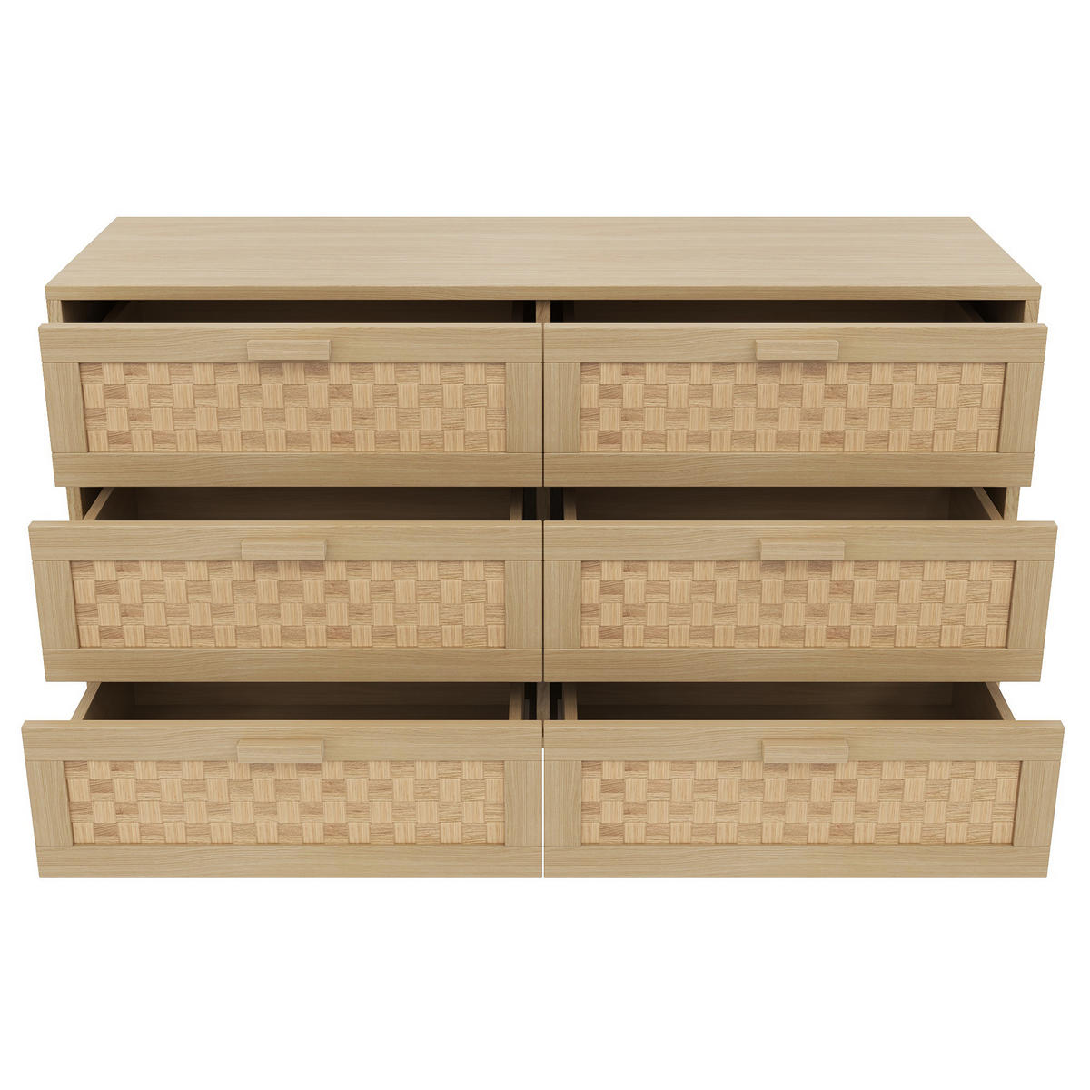 SIDEBOARD mit 6 Schubladen Rattan, 120/40/75cm - Buchefarben, Holzwerkstoff (120/75/40cm) - Urban Meuble