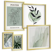 BILDER SET 5er Set - 50x50 cm & 20x30 cm & 40x60 cm Goldrahmen - Grün-beige Pflanzenmuster - Goldfarben, Kunststoff (40/60cm) - TULUP