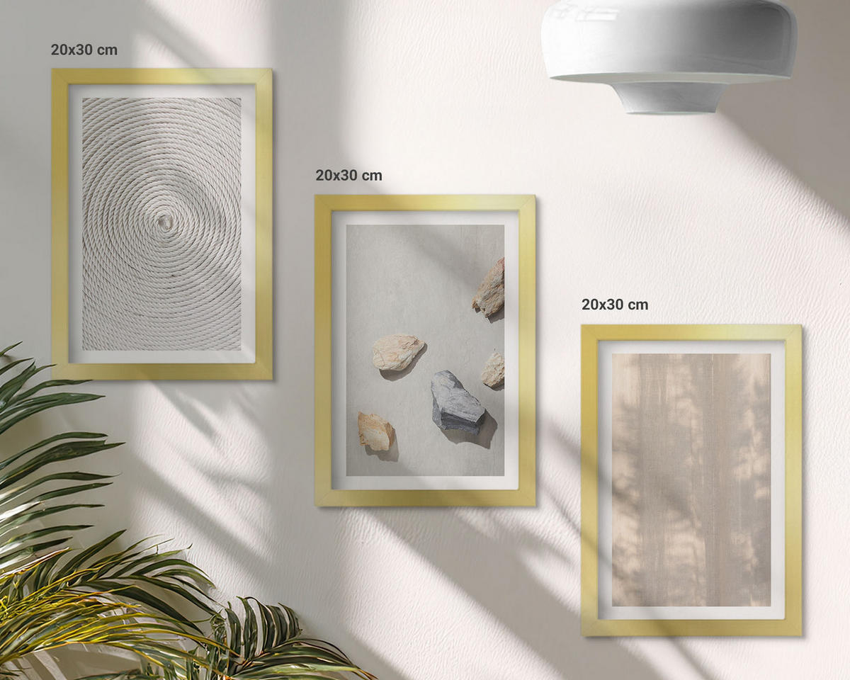 WANDBILDER 3er Set - 20x30 cm Goldrahmen - Boho-Naturtexturen und -Strukturen - Goldfarben, Kunststoff (20/30cm) - ArtPrintCave