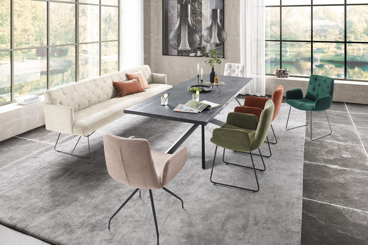 ESSZIMMERBANK CHARME Cremeweiß Cord - Creme, Textil (166/85/69cm) - KAWOLA