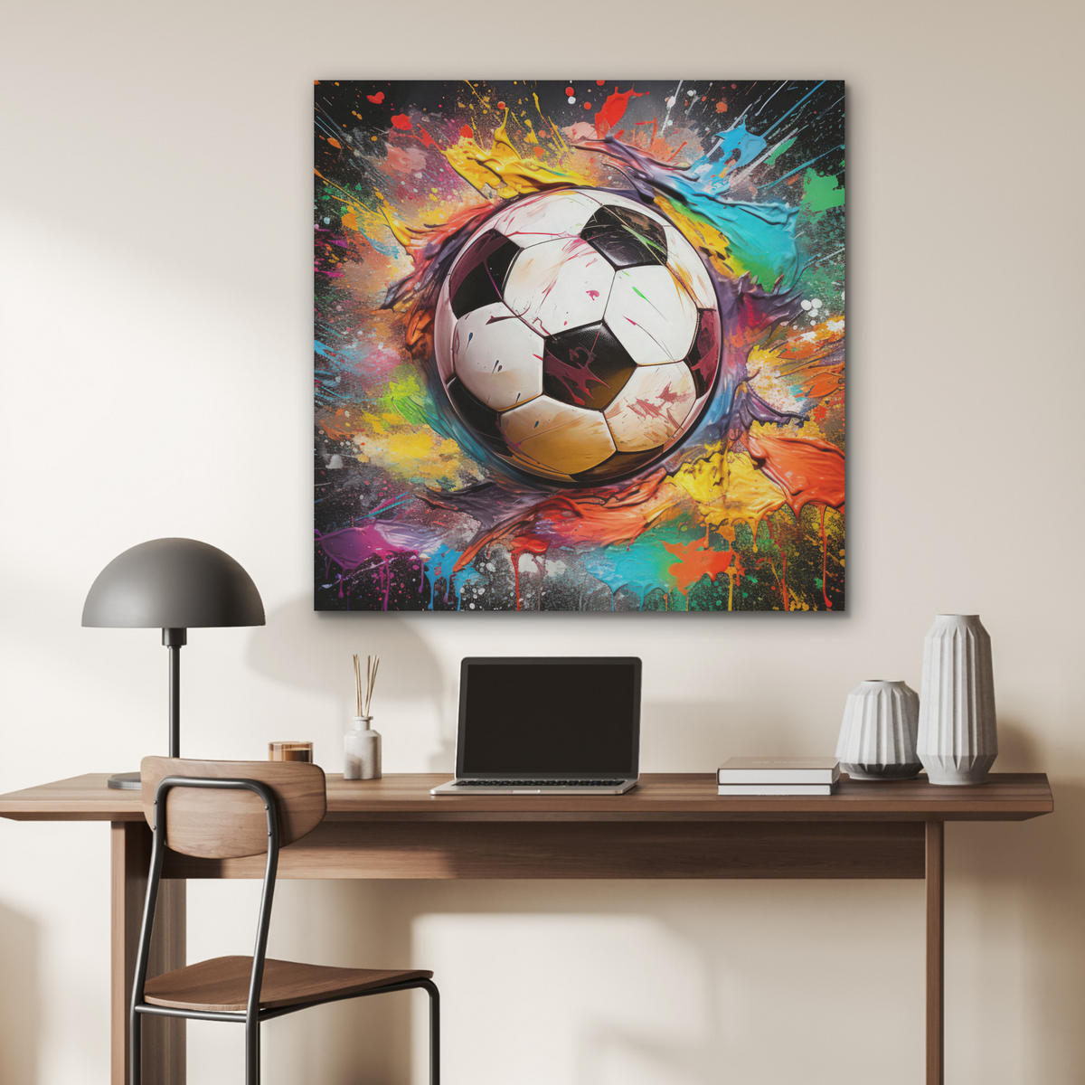 AKUSTIKPANEEL Fußball - Farbe - Farben - Schwarz - Weiß 90x90 cm - Weiß, Textil (90/0.9/90cm) - MuchoWow