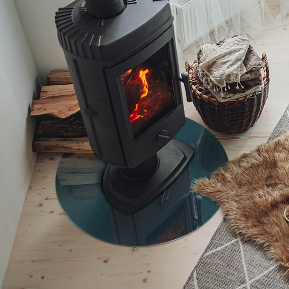 GLASPLATTE für Kamin Ø 60 cm Türkis - Türkis, Glas (60/60/0.4cm) - ArtPrintCave