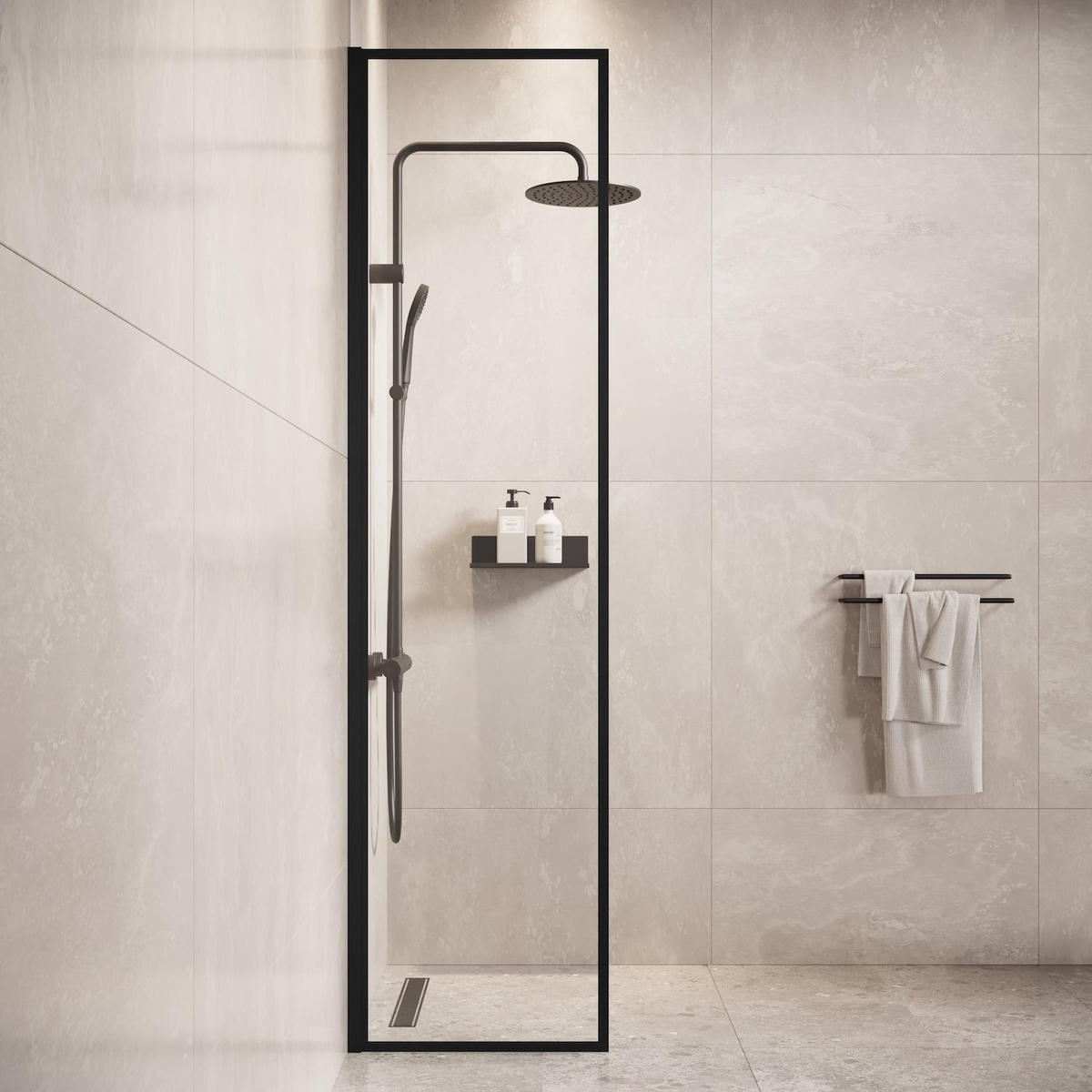DUSCHWAND Georgia - 40 x 200 cm - Schwarz - Walk-In Duschabtrennung aus Sicherheitsglas - Schwarz, Glas (40/200cm) - Badplaats