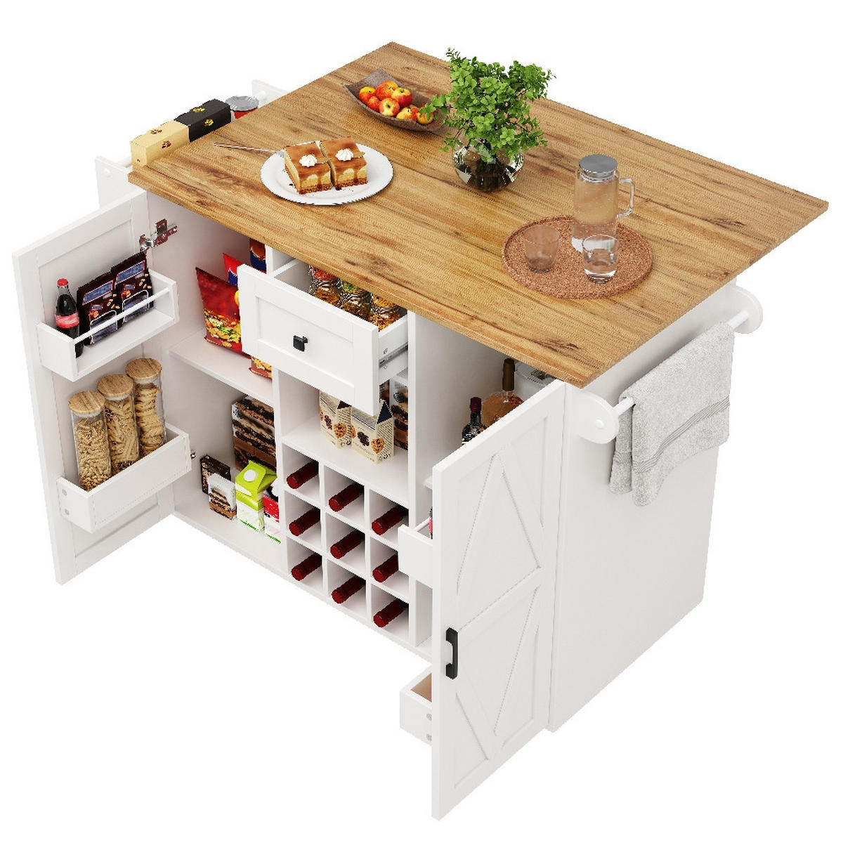 KÜCHENINSEL klappbar auf Rollen mit Stauraum, Holzmaserung, 137,5/65/95,6 cm - Weiß, Kunststoff (65/95.6/137.5cm) - Rolipo