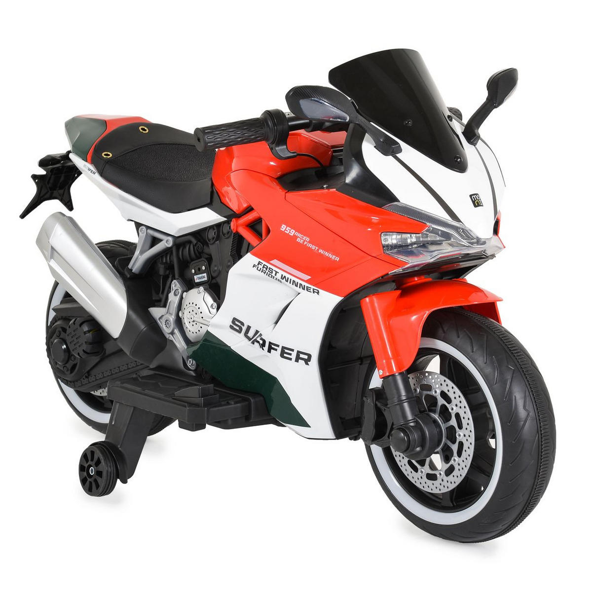 ELEKTROMOTORRAD Surfer rot Stützräder Fußstütze Bluetooth MP3-Ausgang - Rot, Kunststoff (115/57/70cm) - Moni