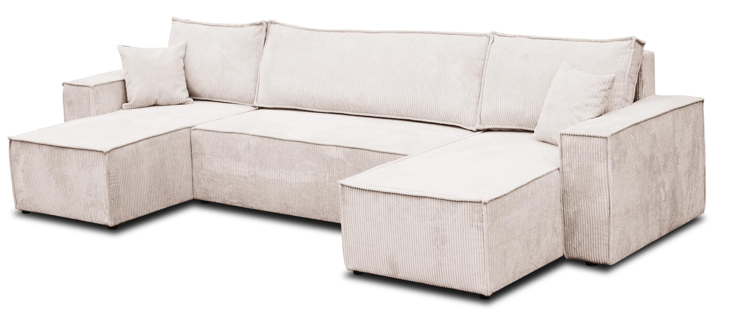 WOHNLANDSCHAFT Hugo U-Form Cordstoff mit Schlaffunktion und Bettkasten - Beige, Textil (312/83/142cm) - VENASI MÖBEL
