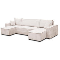 WOHNLANDSCHAFT Hugo U-Form Cordstoff mit Schlaffunktion und Bettkasten - Beige, Textil (312/83/142cm) - VENASI MÖBEL