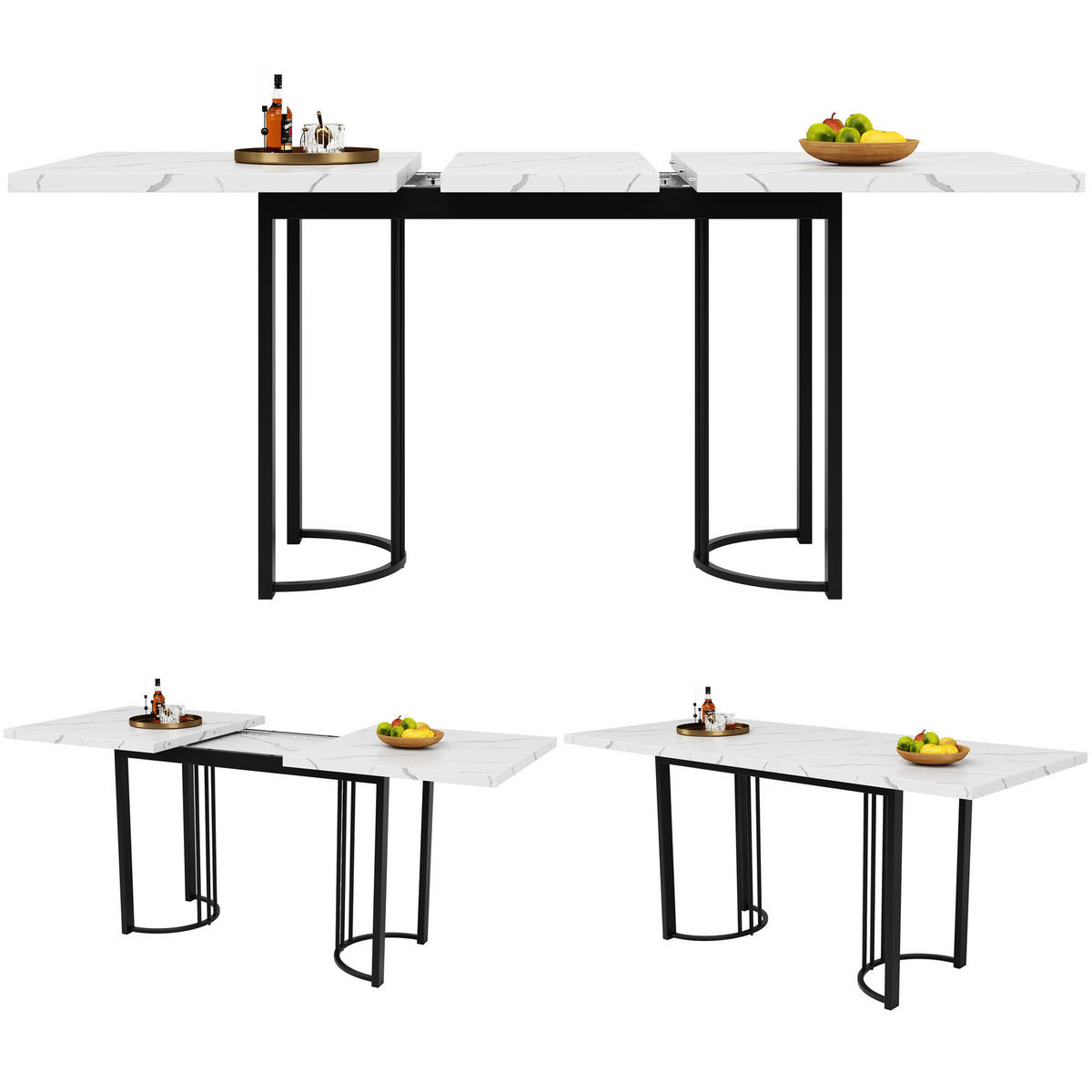 ESSTISCH Teleskoptisch 140/80/75,5 cm schwarz/weiß mit MDF und Metall - Weiß, Holzwerkstoff (140/80/75.5cm) - OKWISH