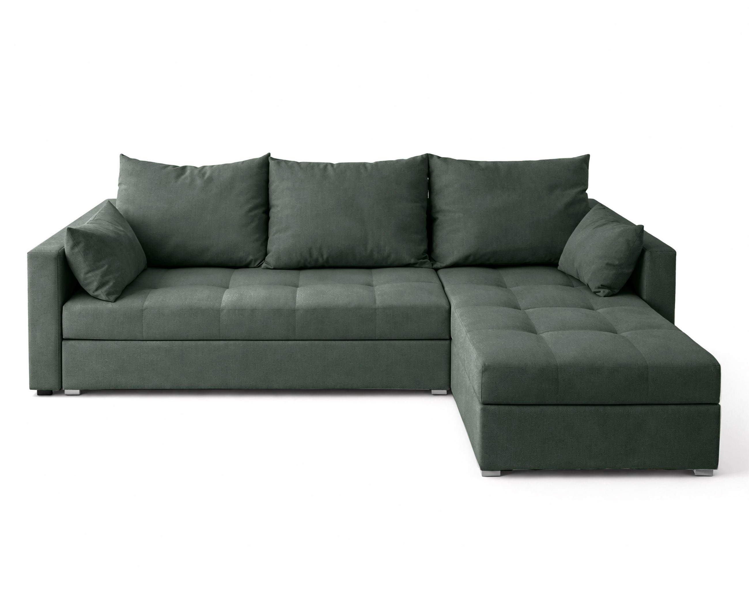 ECKSOFA Universelle L Form Elif Grün 220/140/85 cm stilvolle mit Schlaffunktion - Silberfarben/Grün, Kunststoff/Textil (220/140cm) - AX Living