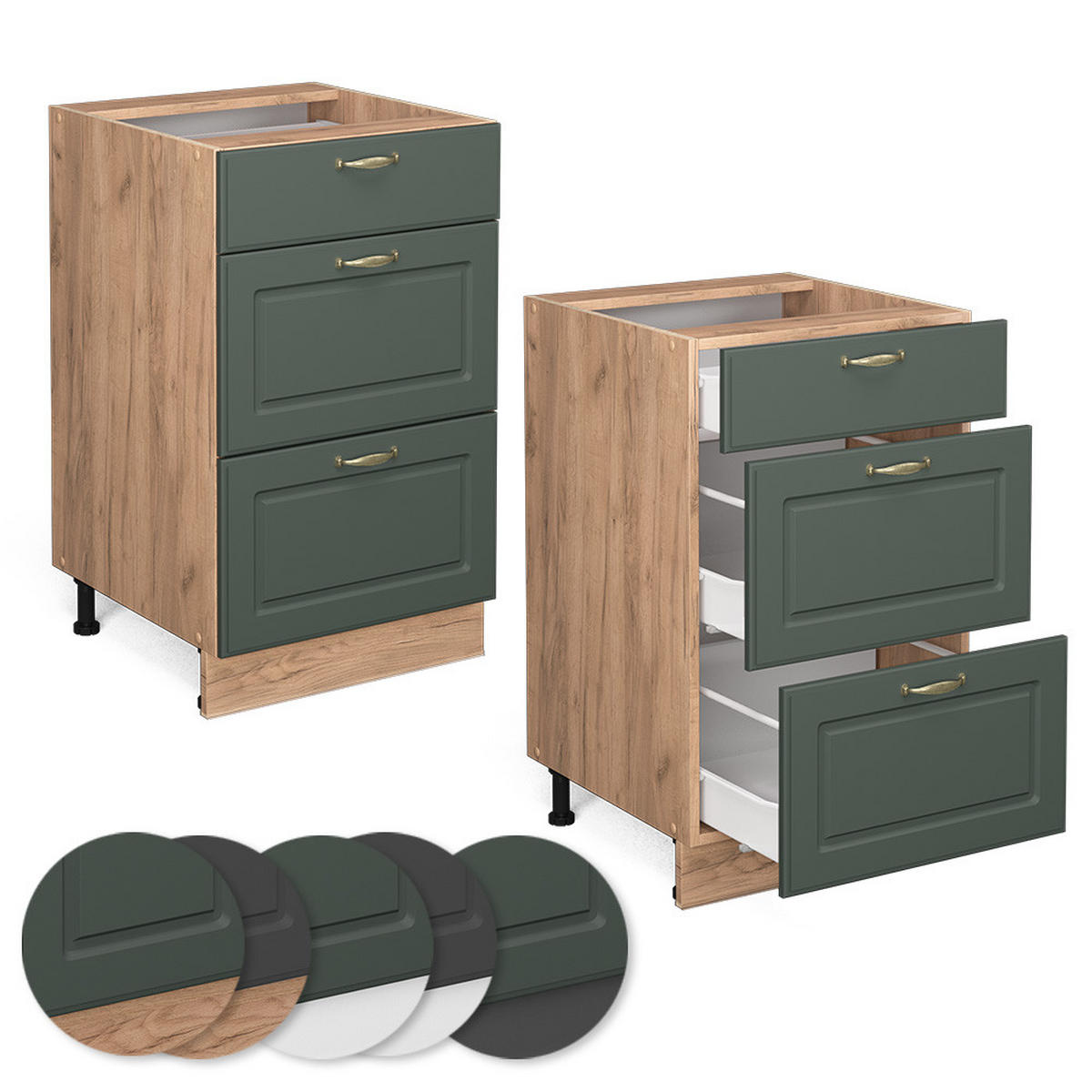 KÜCHENUNTERSCHRANK Fame-Line Grün-Gold Landhaus 50 cm ohne AP - Honigeiche/Eiche Wotan, Holzwerkstoff (50/82/51.6cm) - Vicco