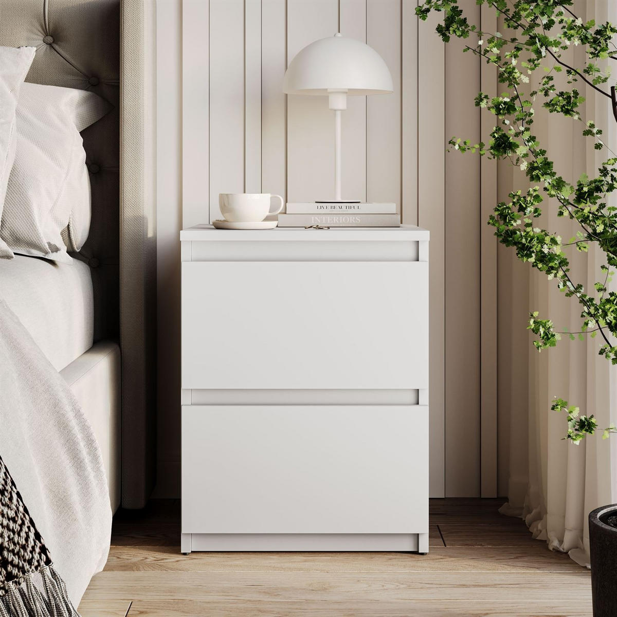 NACHTTISCH HANA W2 Weiß - Weiß, Holzwerkstoff (40/52/40cm) - Lookway