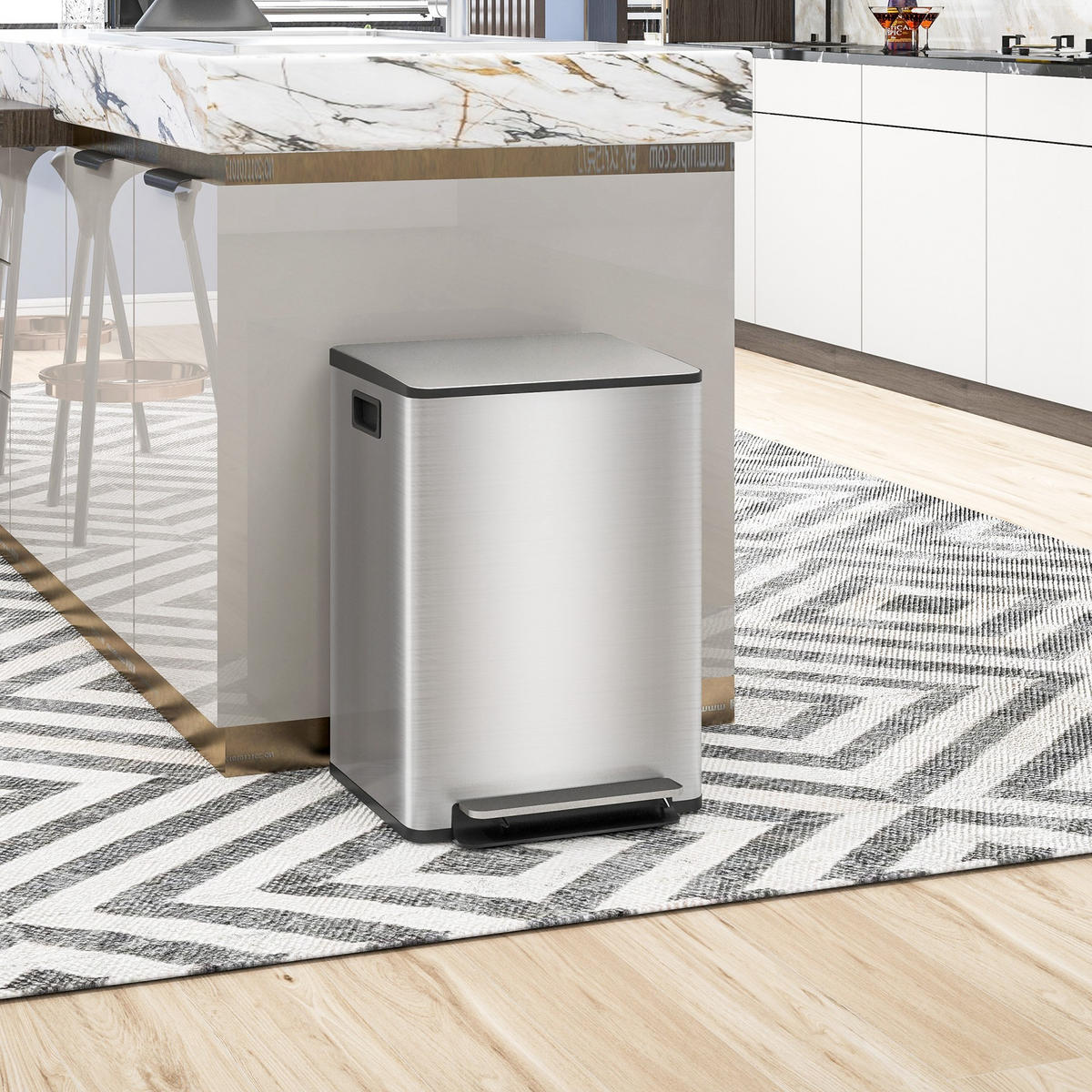 MÜLLTRENNSYSTEM Silber Edelstahl Soft-Close Pedal 2x20L - Silberfarben, Metall (41.8/58/36.7cm) - PANGIVO