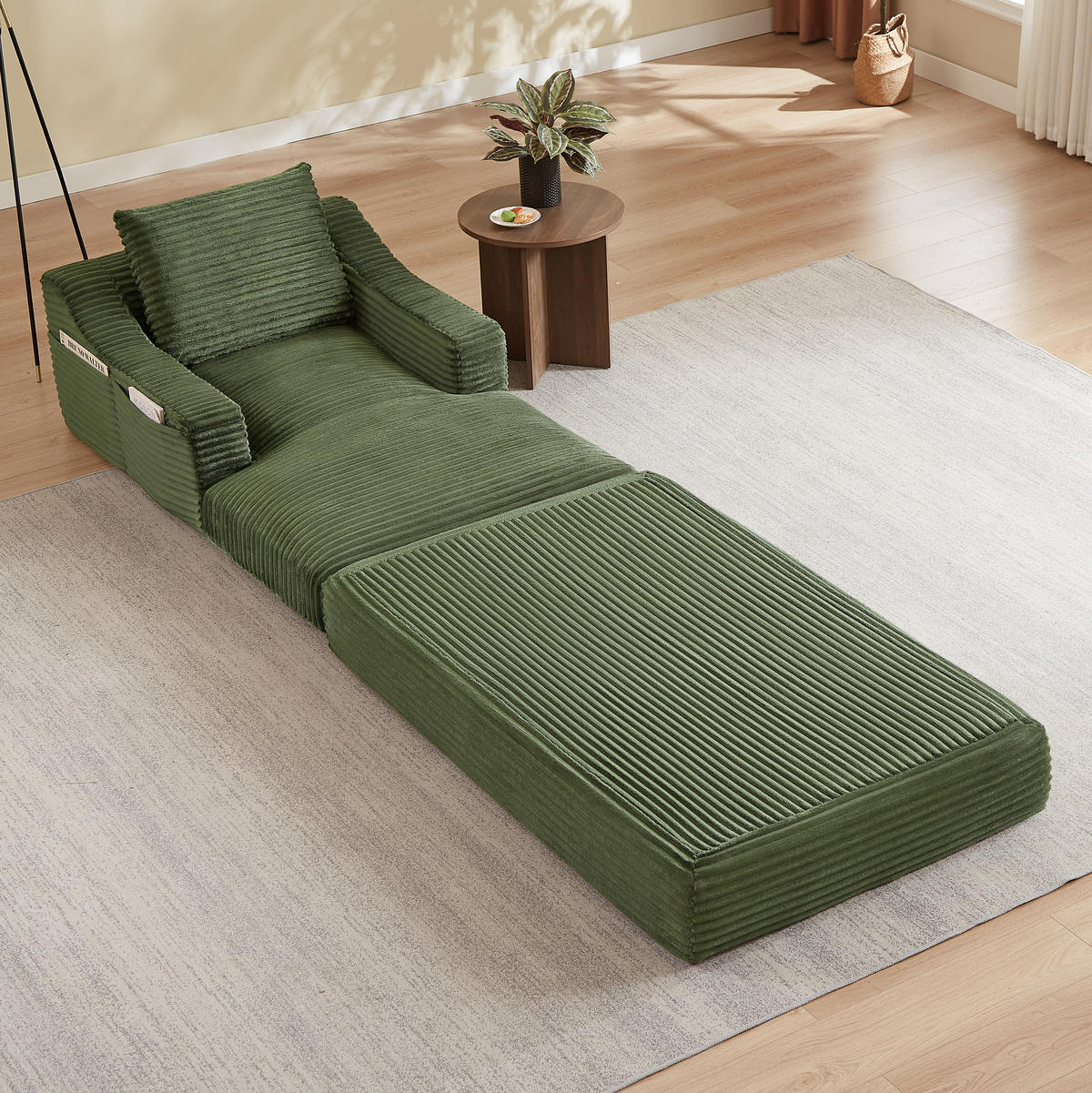 SOFAELEMENT 160/100/85 cm Grün Cord mit Aufbewahrungstasche - Grün, Textil (162/68/100cm) - Oxeza
