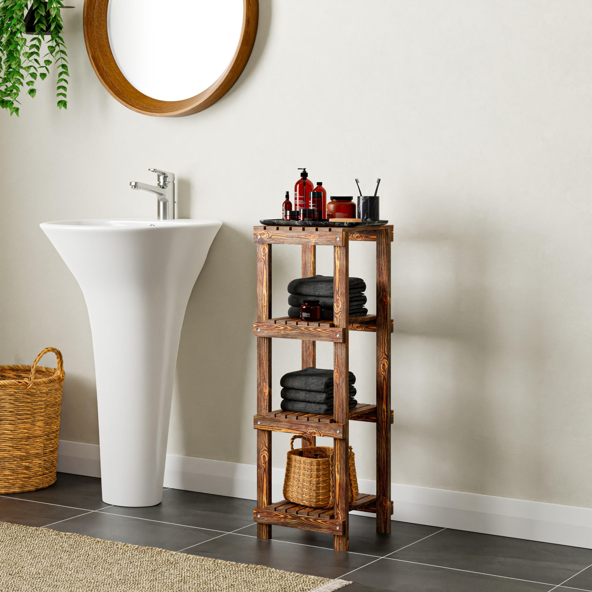 BADEZIMMERREGAL Kinnula - Dunkelbraun, Holz (30/90/30cm) - [en.casa]
