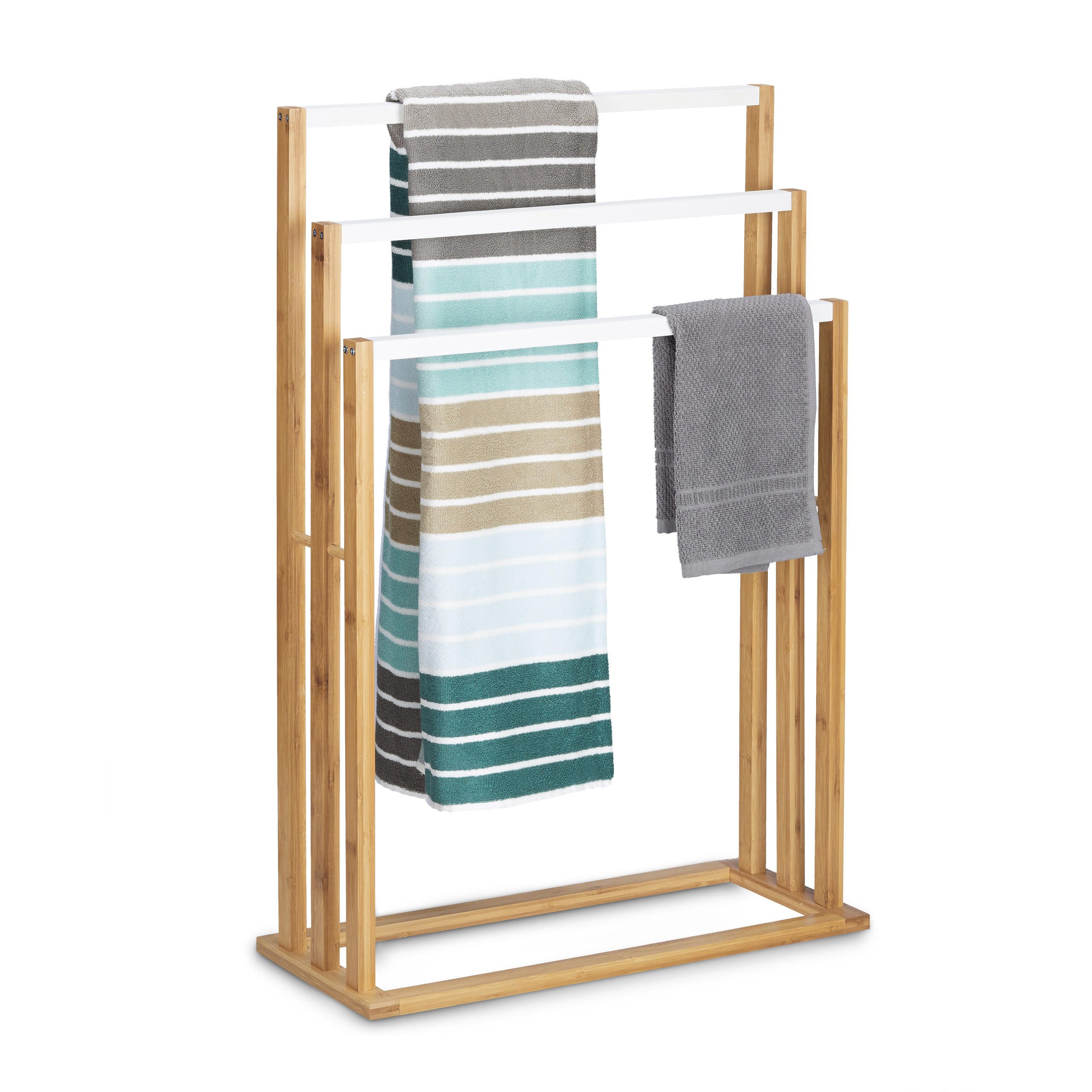 HANDDUKSHÅLLARE Natur Vit Bambu 3-stänger Ljusbrun 82/54/24 cm